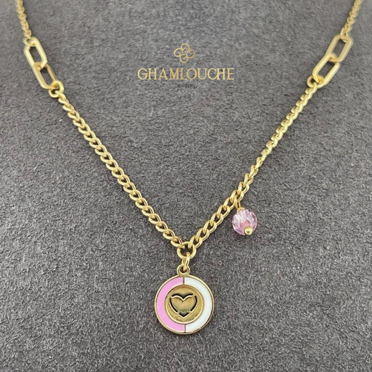 18K Gold Heart Kid’s Girl Necklace with Enamel