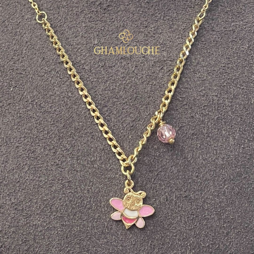 18K Gold Bee Kid’s Girl Necklace with Enamel