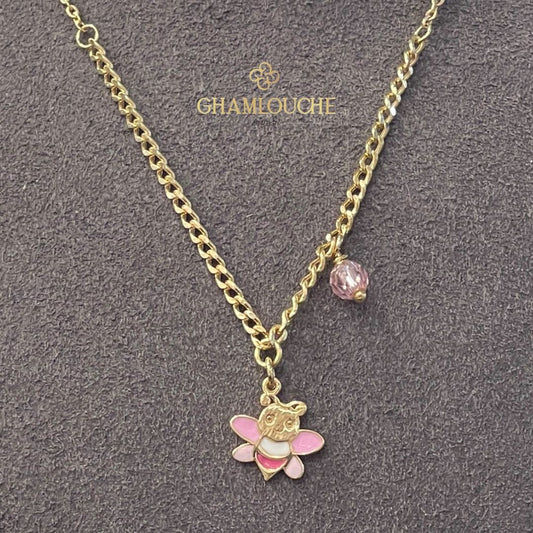18K Gold Bee Kid’s Girl Necklace with Enamel