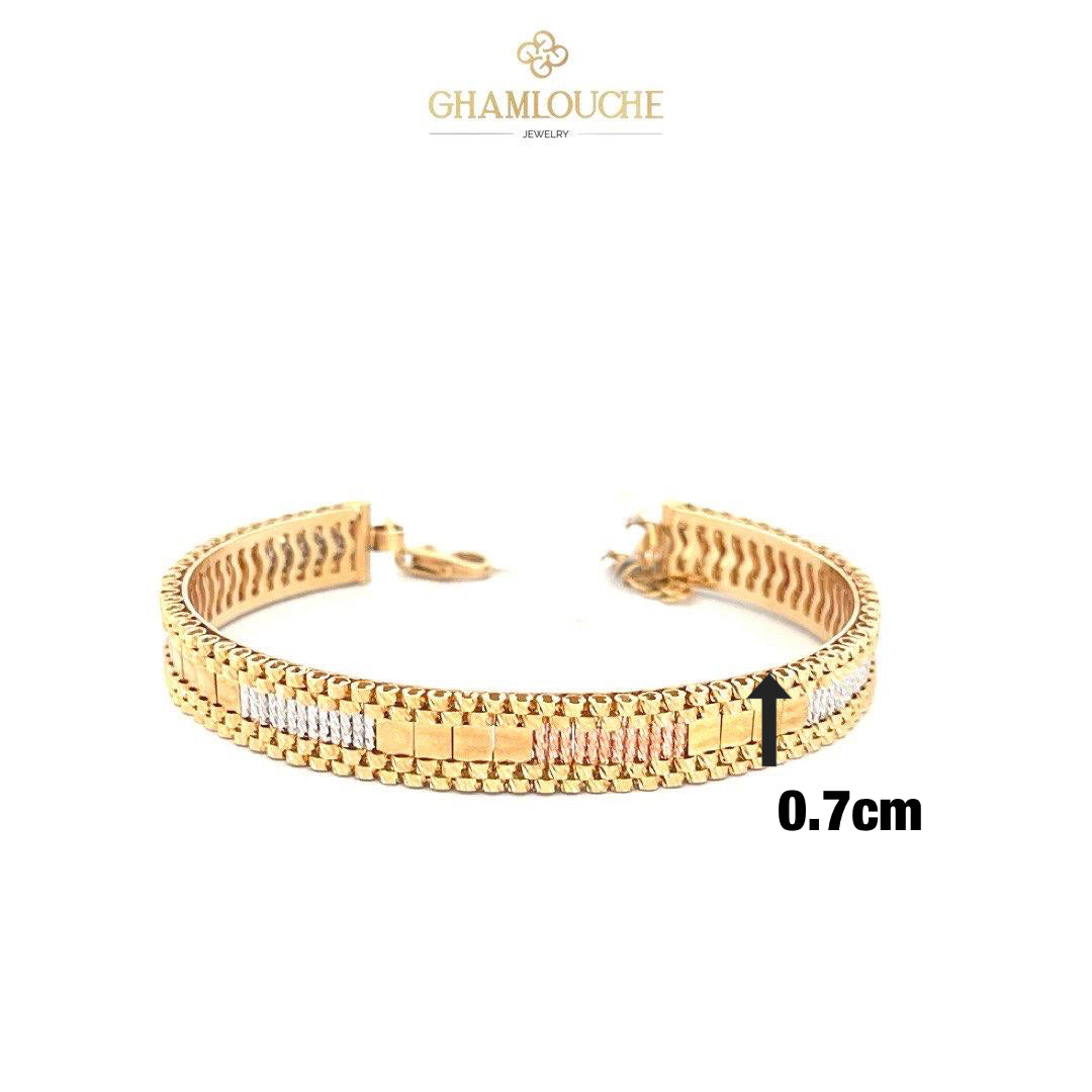 18K Italian Yellow , White and Rose Gold Bangle