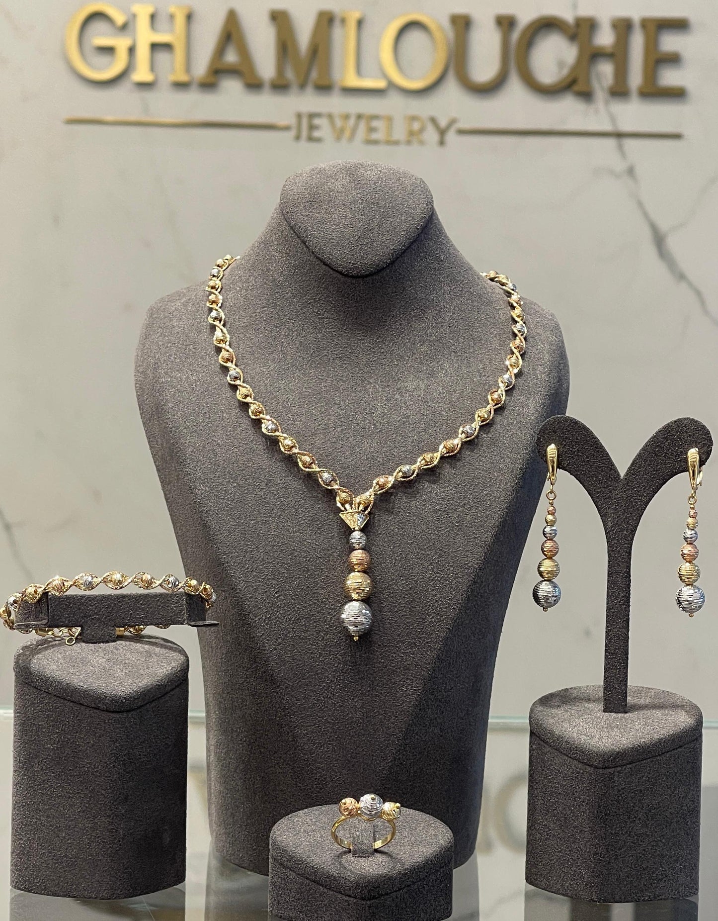 18K Italian Yellow , White and Rose Gold Set