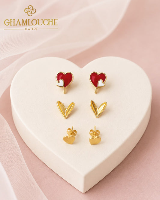 18K Gold Heart Stud Earrings