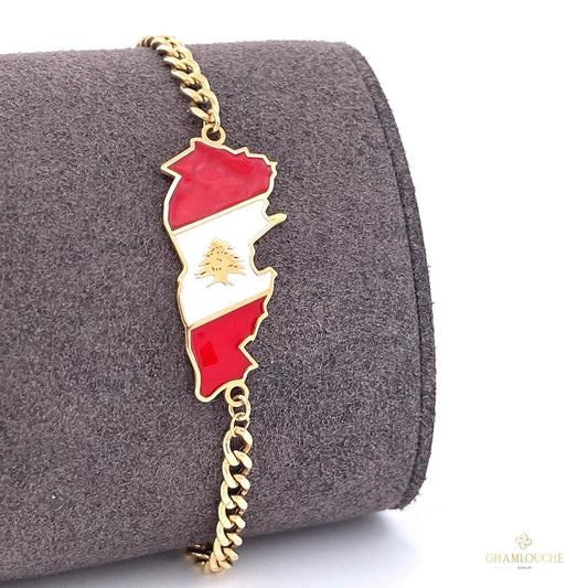 18K Gold Lebanese Map Bracelet with Enamel