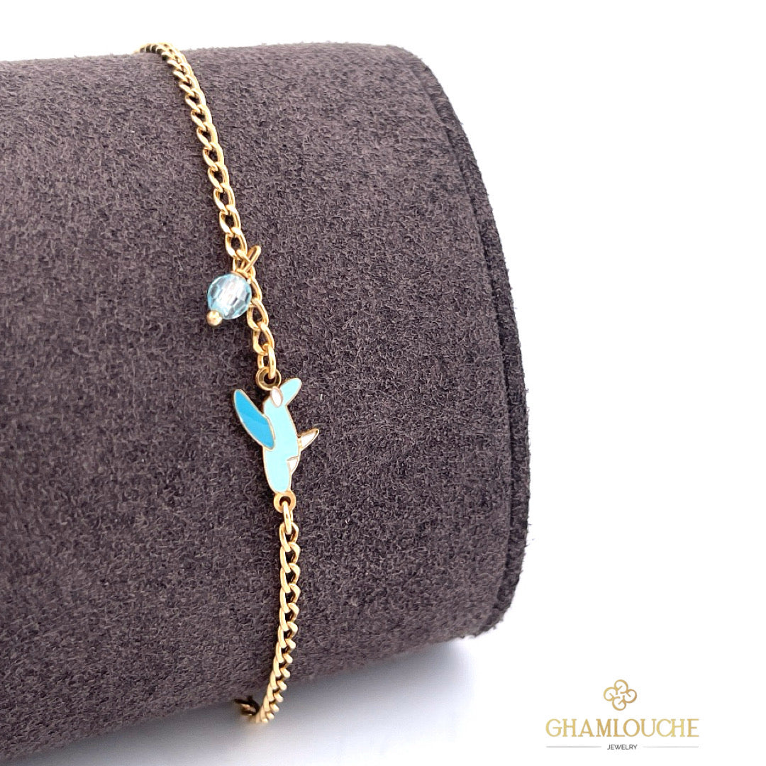 18K Gold Kid’s Airplane Bracelet with Enamel