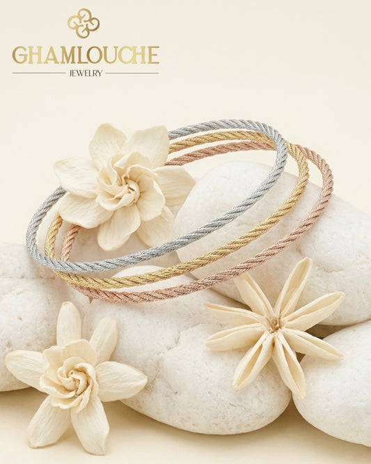 18K Italian Yellow, White and Rose Gold Bangles