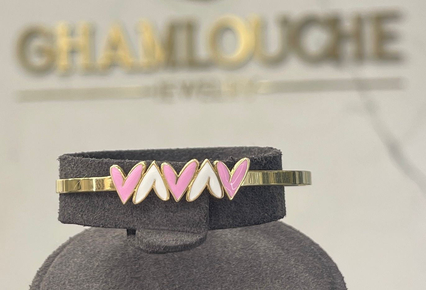 18K Gold Hearts Kid’s Girl Bangle With Enamel