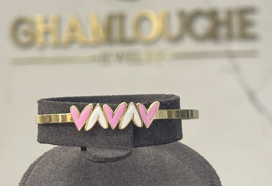 18K Gold Hearts Kid’s Girl Bangle With Enamel
