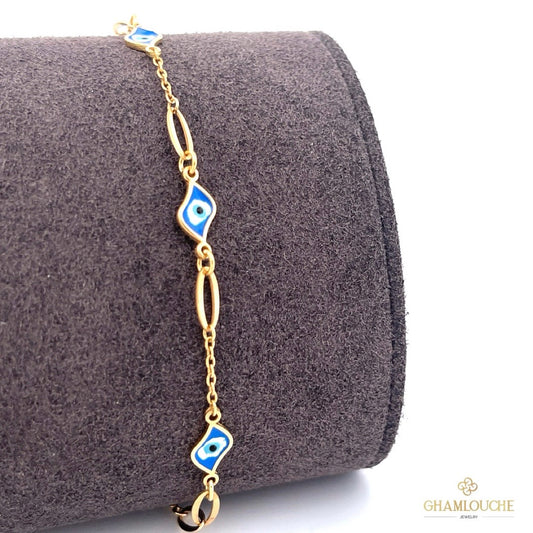 18K Gold Evil Eye Simple Bracelet with Enamel