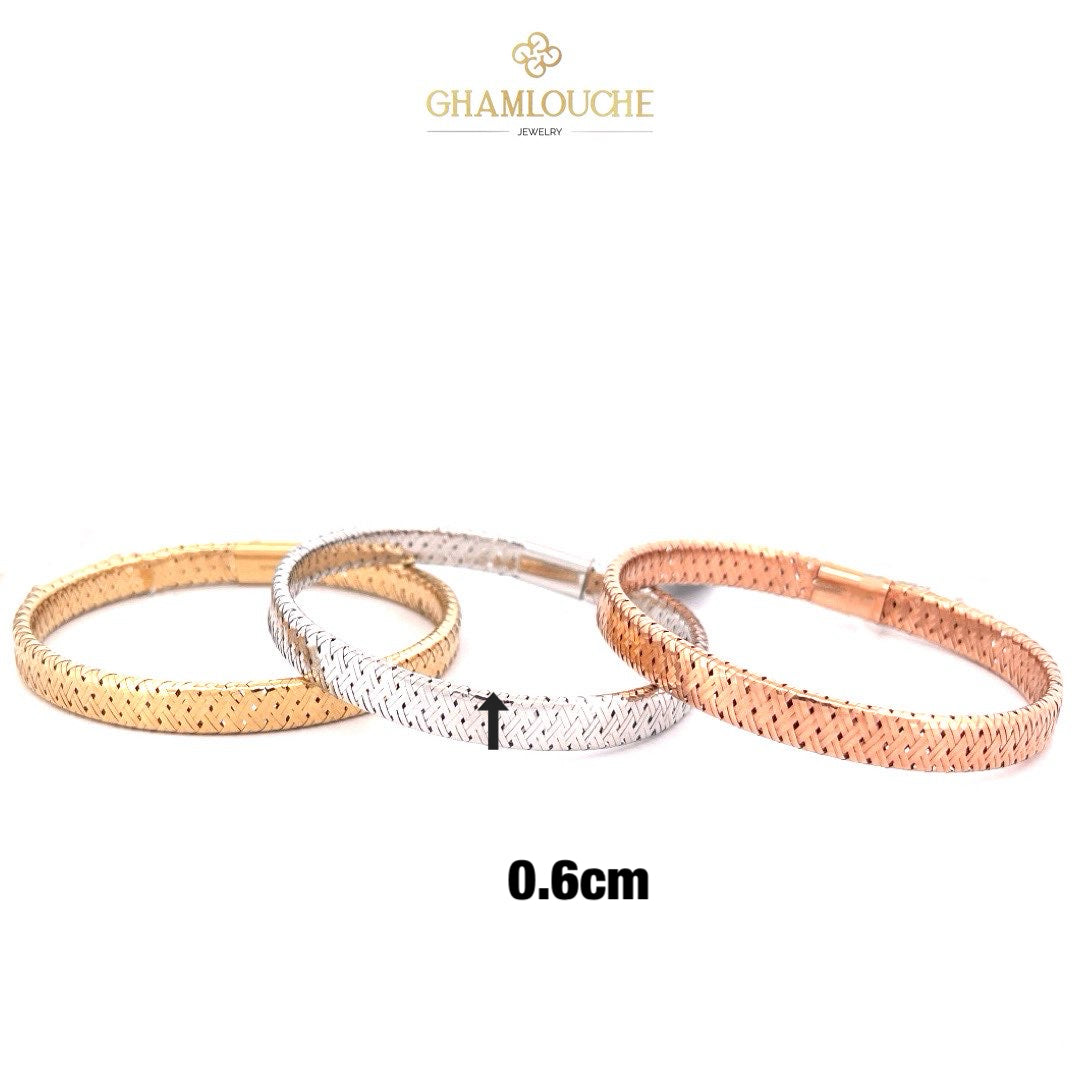 18K Italian Elastic Yellow , White and Rose Gold Bangles