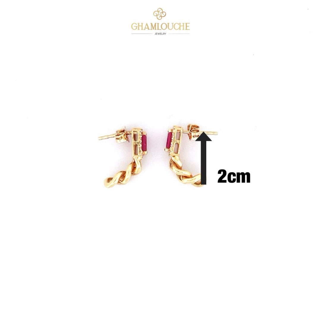 18K Gold C Hoop Earrings with Stones
