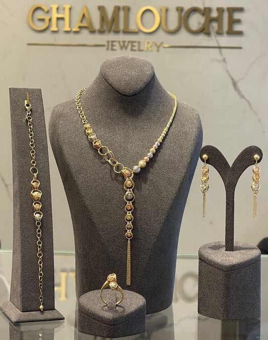 18K Italian Yellow , White and Rose Gold Tassel Set