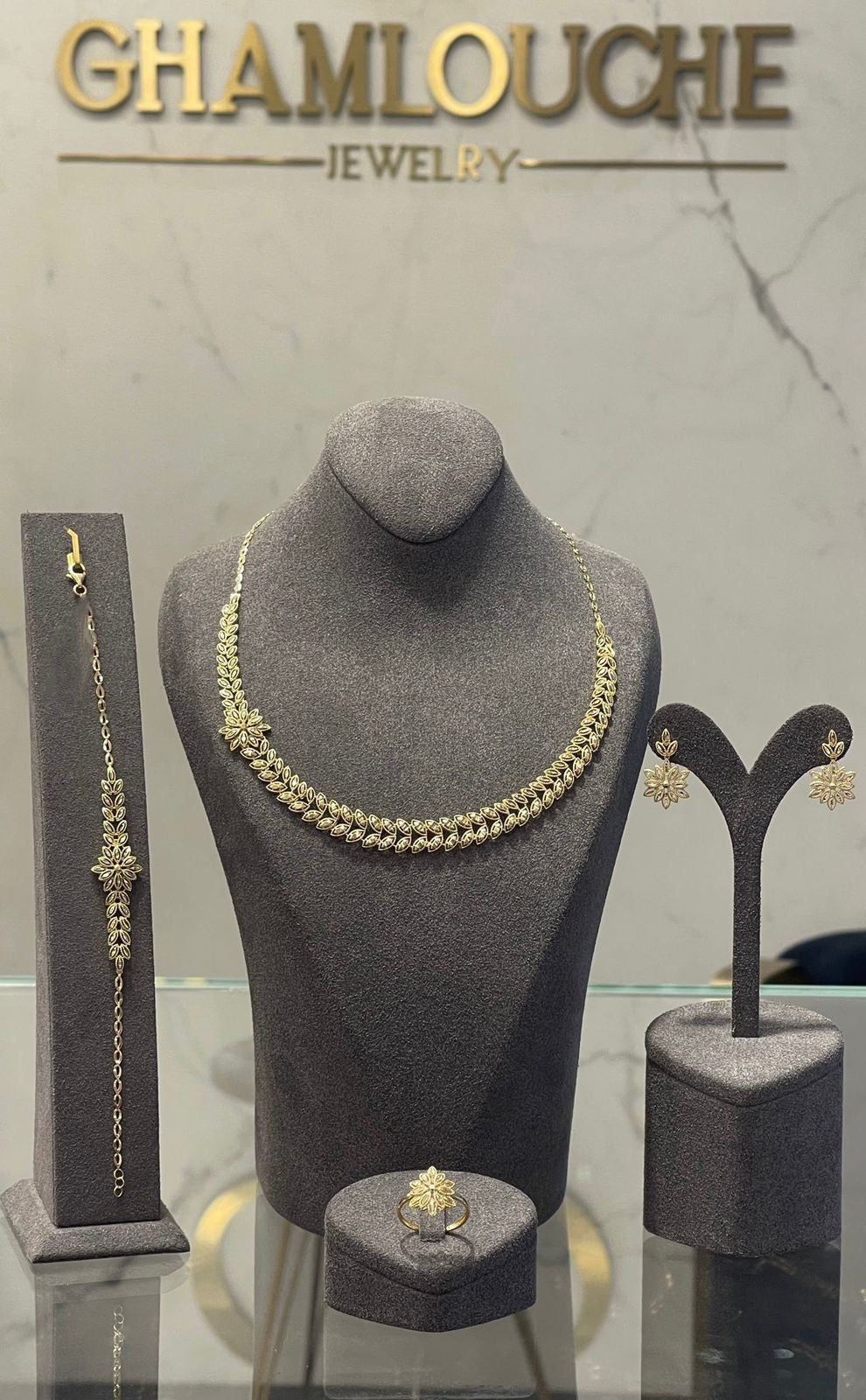 18K Gold Motif Wheat Floral set