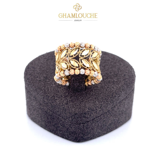 18K Modern Yellow, White, and Rose Gold Ring