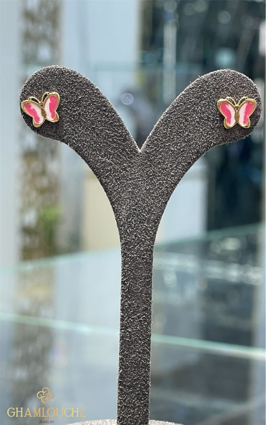 18K Gold Butterfly Kid’s Girl Stud Earrings with Enamel