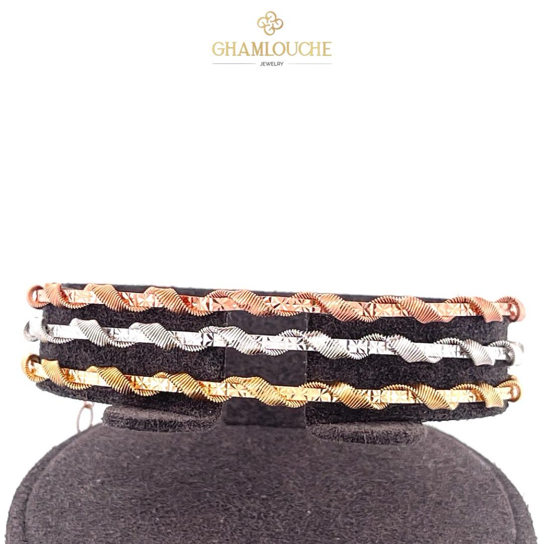 18K Italian Yellow , White and Rose Gold Bangles