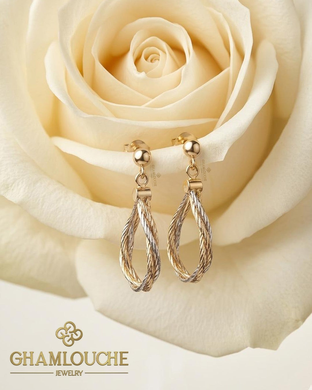 18K Italian Yellow and White Gold Teardrop Earrings
