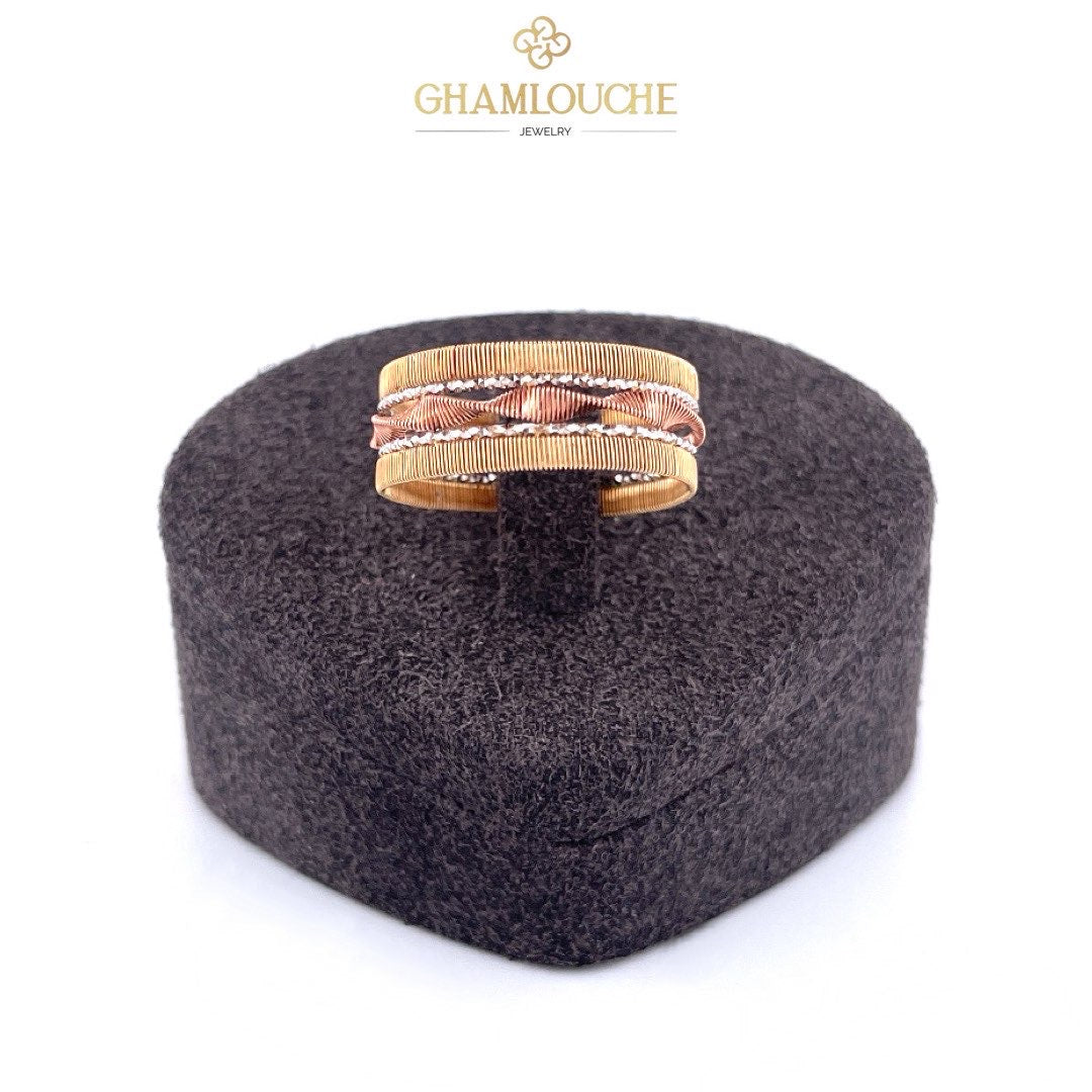 18K Italian Yellow, White and Rose Gold Ring