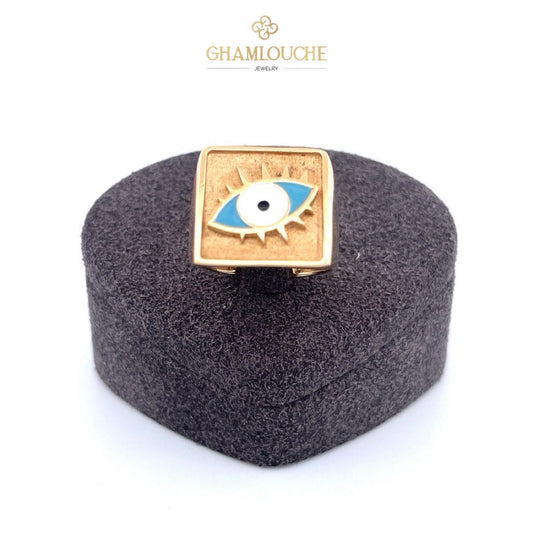 18K Gold Evil Eye Ring with Enamel
