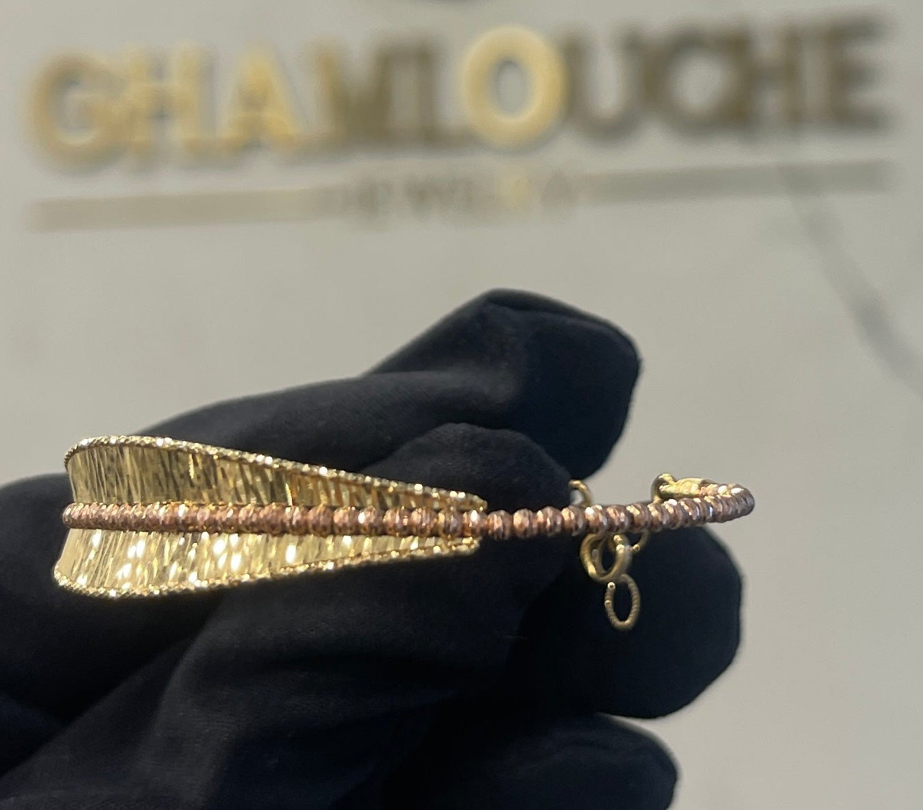 18K Italian Yellow and Rose Gold Bangle