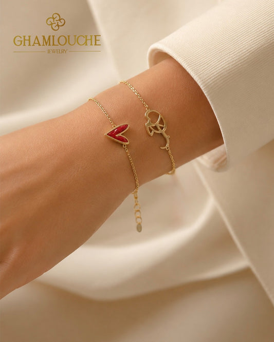 18K Gold Heart Bracelet with Enamel
