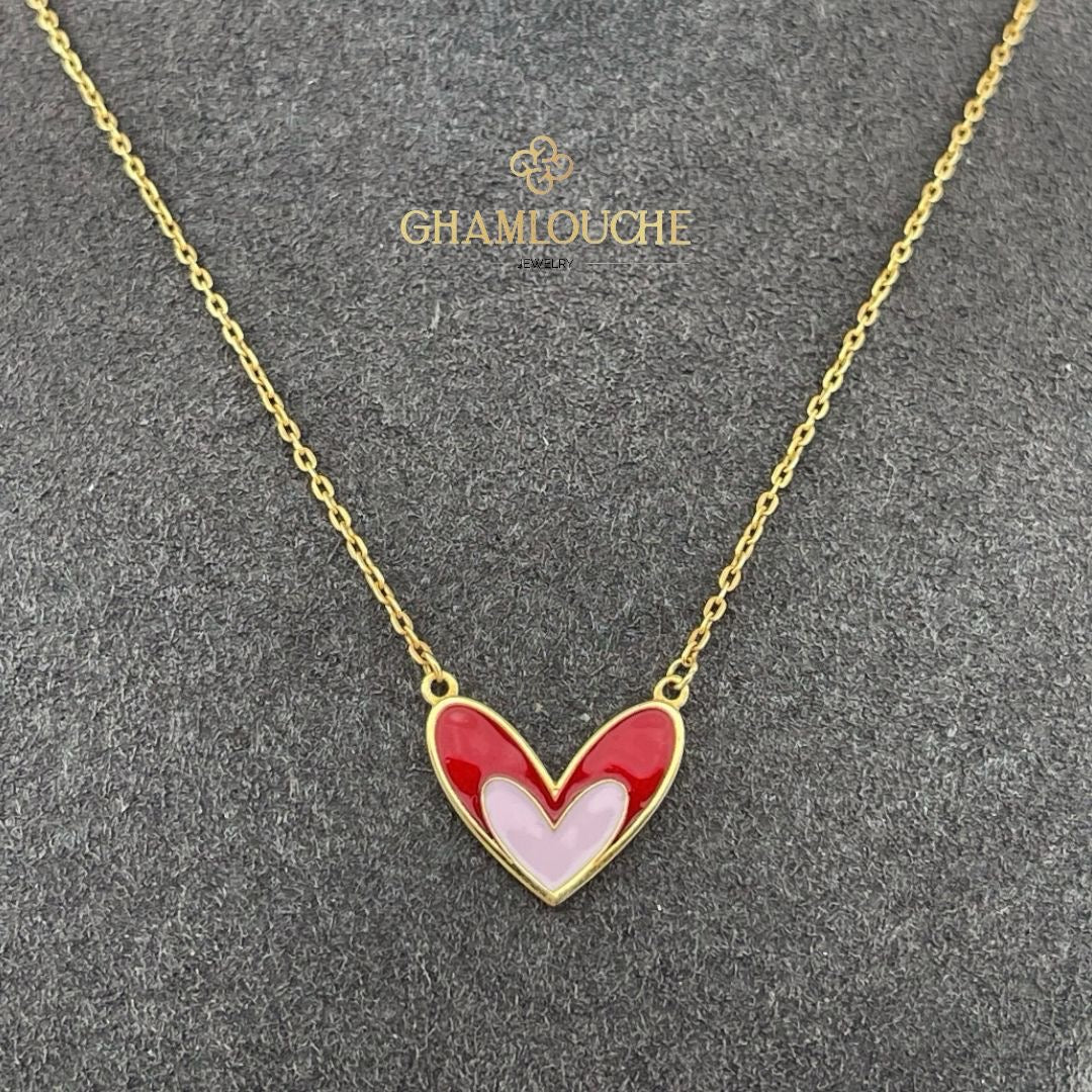 18K Gold Heart Kid’s Girl Necklace with Enamel