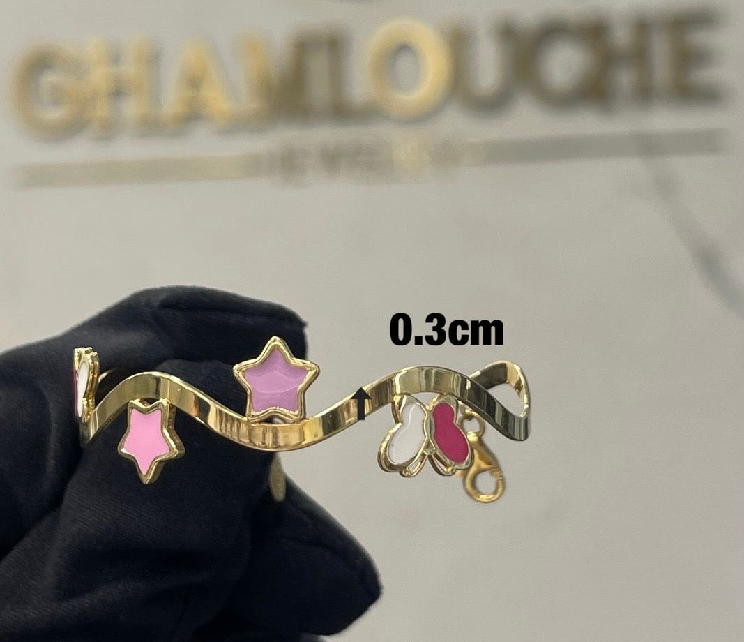 18K Gold Multi-Shapes Kid’s Girl Bangle with Enamel