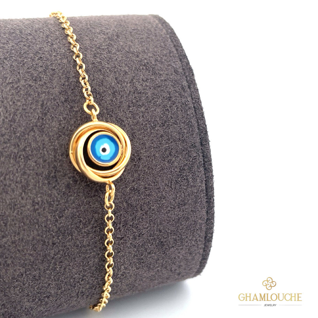 18K Gold Evil Eye Bracelet with Enamel