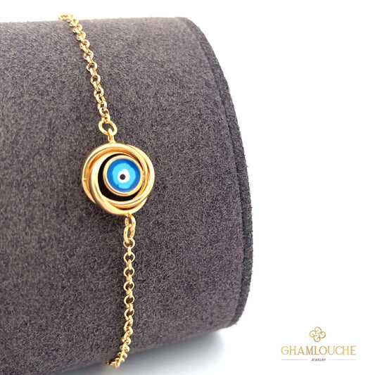 18K Gold Evil Eye Bracelet with Enamel