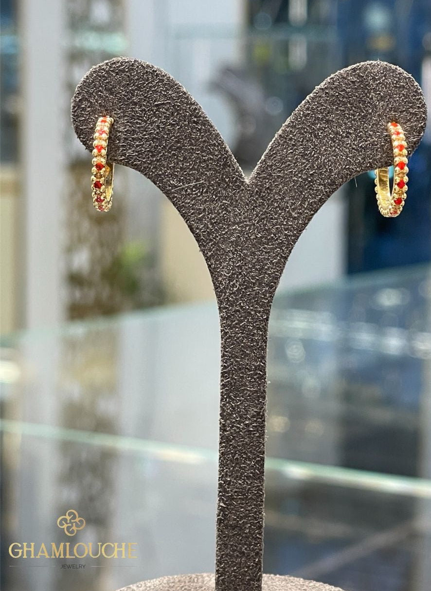 18K Gold C Hoop Earrings with Stones