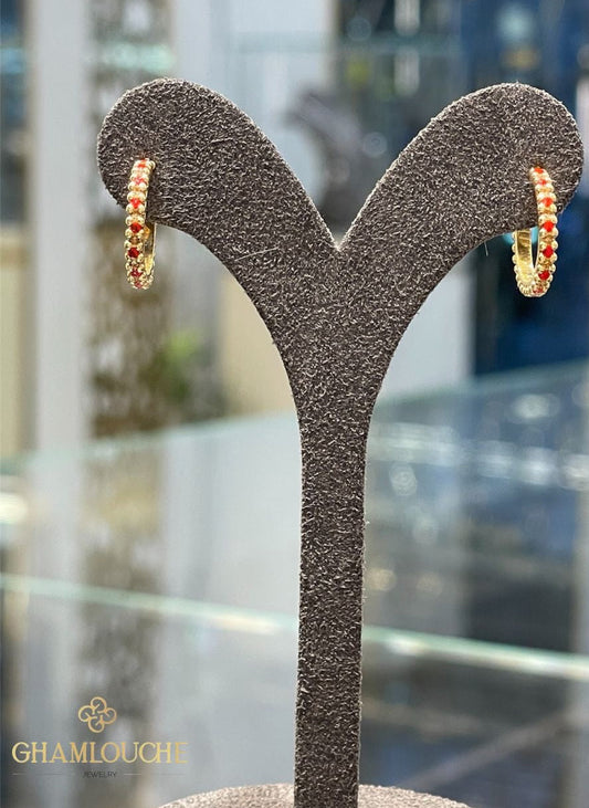 18K Gold C Hoop Earrings with Stones
