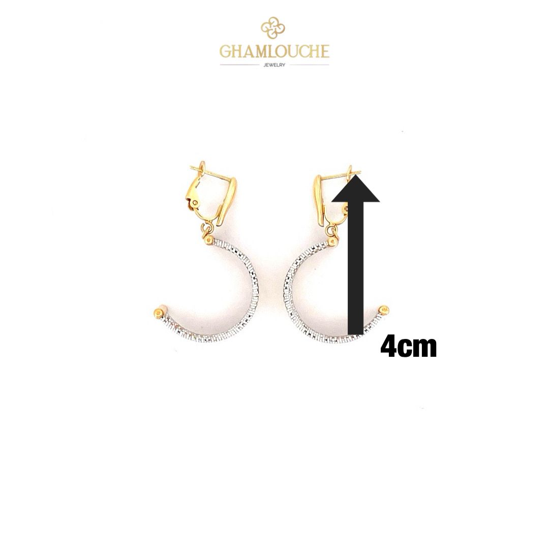 18K Italian Yellow and White Gold C Hoop Earrings